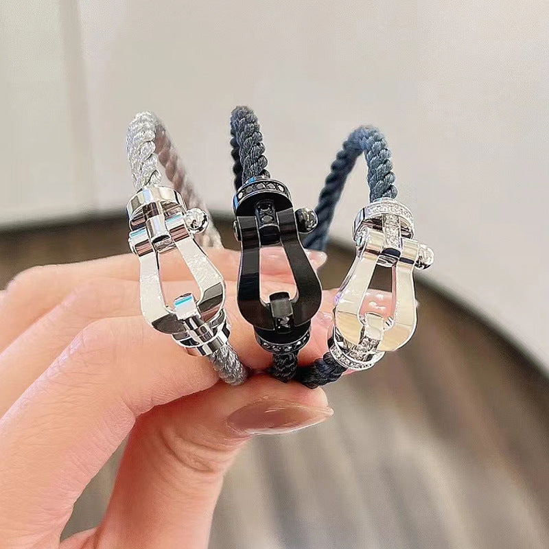 FORCE Großes Hufeisen-Vollpavé-Armband – Weißgold