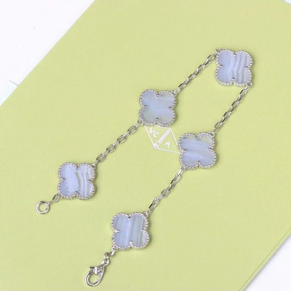 Lucky 5-Motif Clover Serenity Bracelet - Natural Violet Gemstone