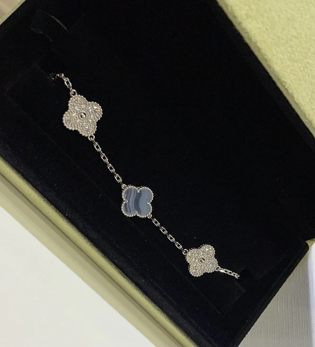 Lucky 5-Motif Clover Serenity Bracelet - Natural Violet Gemstone