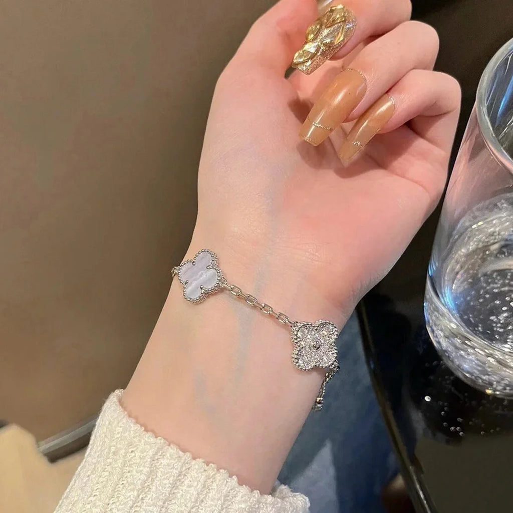 Lucky 5-Motif Clover Serenity Bracelet - Natural Violet Gemstone