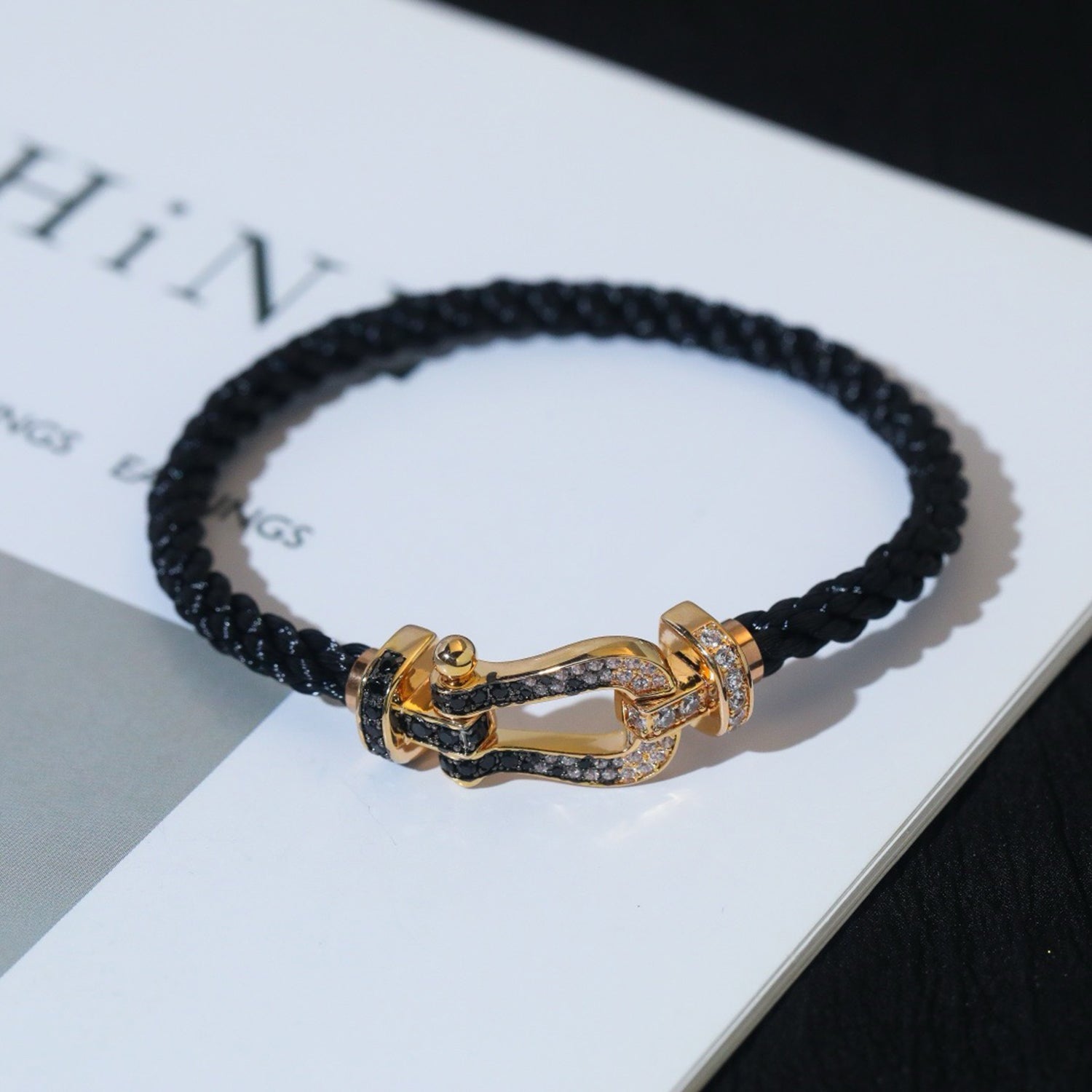 FORCE Large Horseshoe Black & White Diamond Bracelet - White Gold