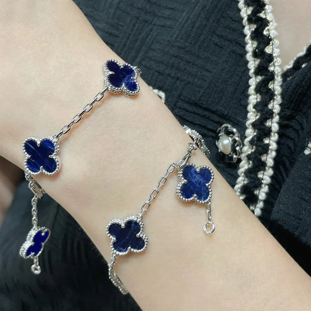 Lucky 5-Motif Clover Prosperity Bracelet - Natural Pietersite Gemstone