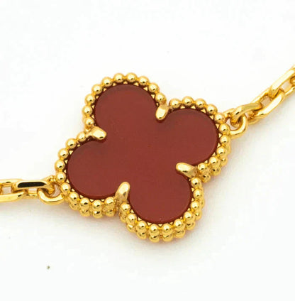 Lucky Clover 5-Motif Bracelet - Red Carnelian Collection