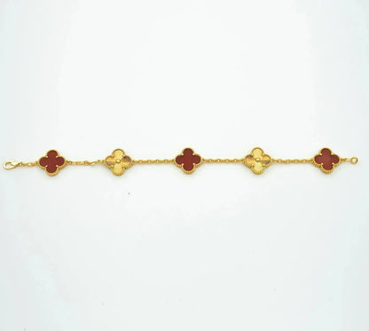 Lucky Clover 5-Motif Bracelet - Red Carnelian Collection
