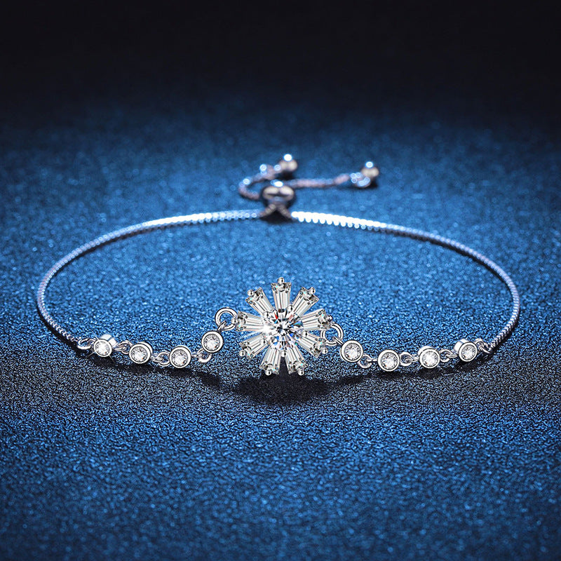 Strahlendes eisiges Kristall-Sonnenblumen-Moissanit-Armband