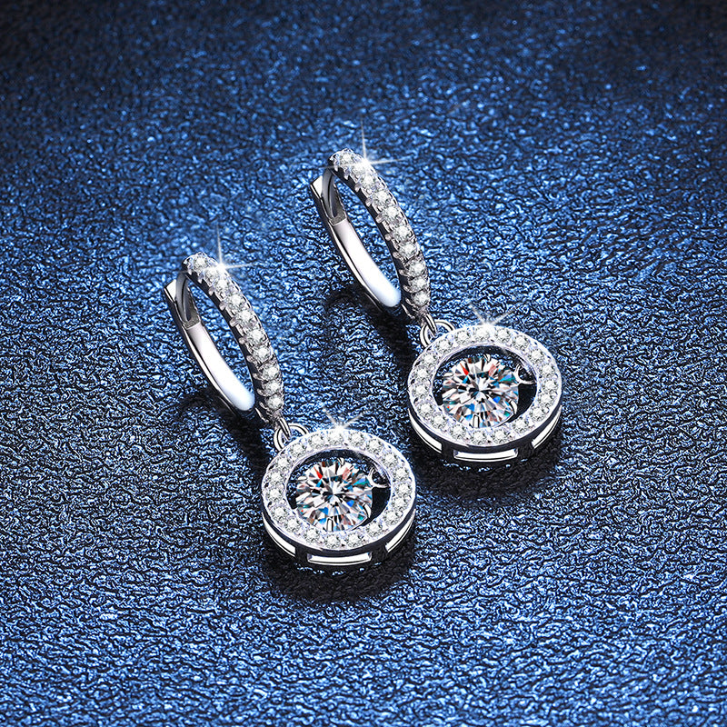 Dancing Moissanite Halo Drop Hoop Earrings
