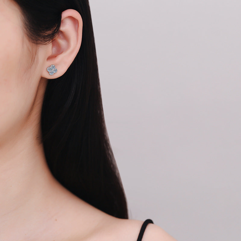 Elegant Four-Leaf Clover Moissanite Stud Earrings