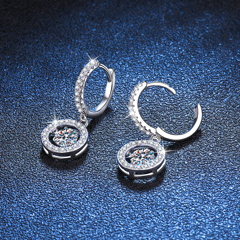 Dancing Moissanite Halo Drop Hoop Earrings