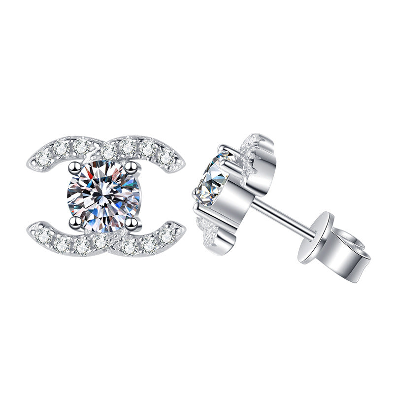 Chic Interlocking Double-C Moissanite Stud Earrings
