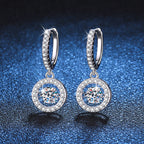 Dancing Moissanite Halo Drop Hoop Earrings