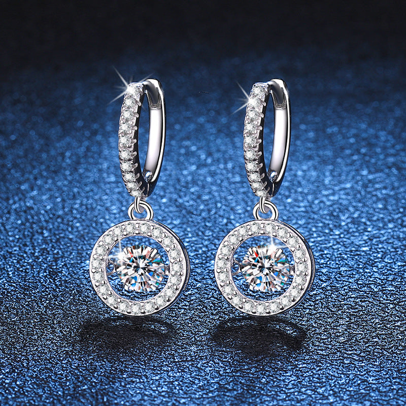 Dancing Moissanite Halo Drop Hoop Earrings