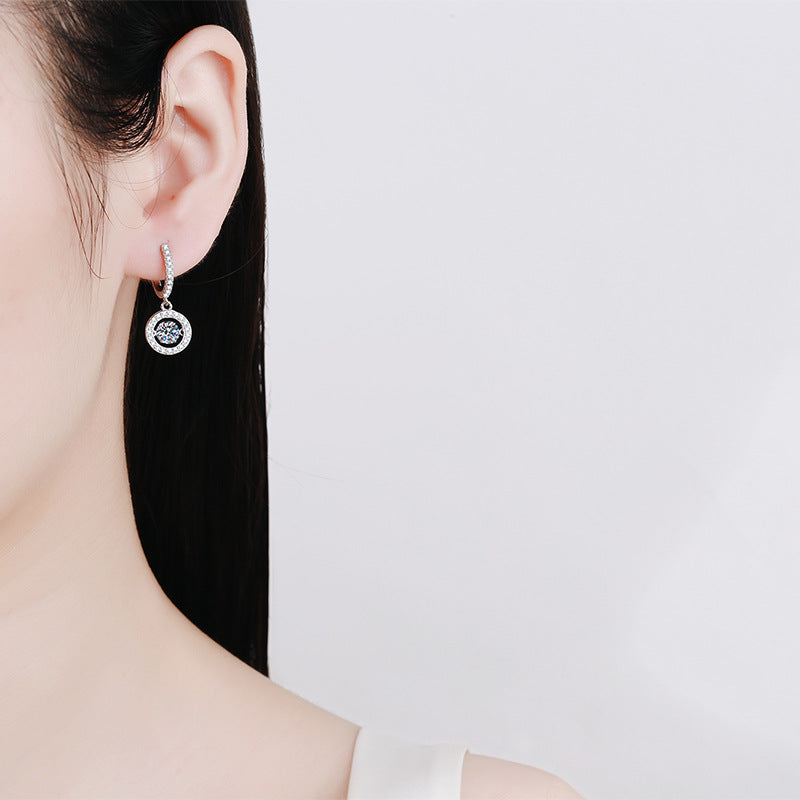 Dancing Moissanite Halo Drop Hoop Earrings