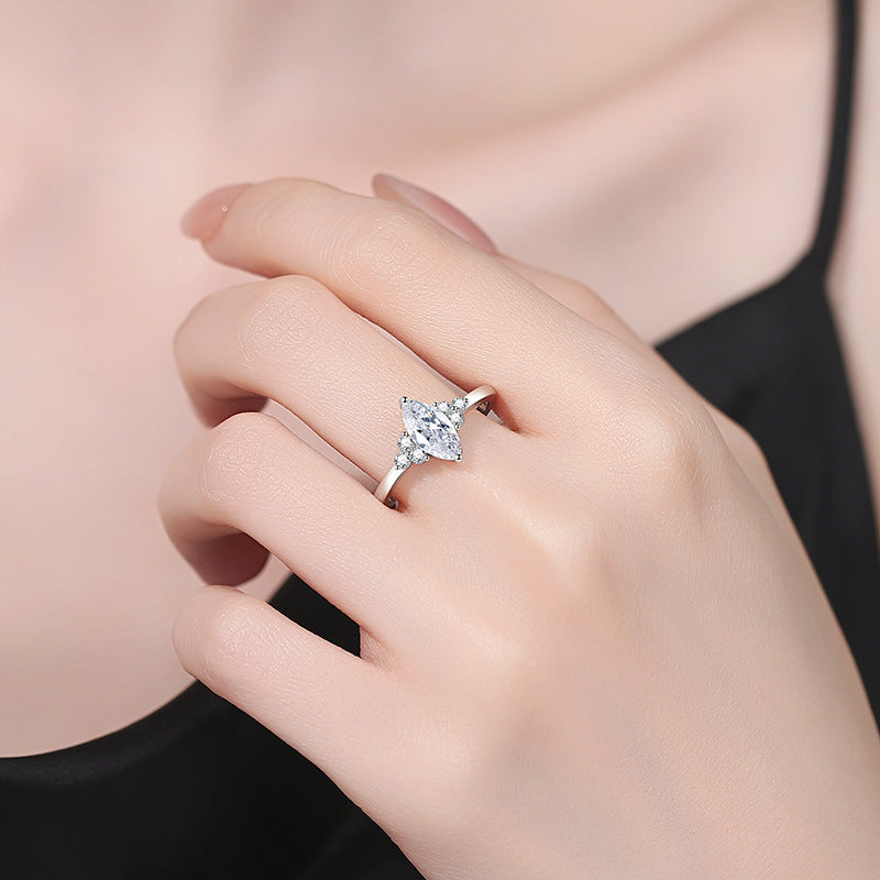 Elegant Marquise Cut Moissanite Ring with Side Accents