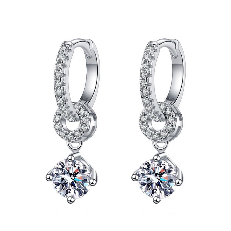 Interlocking Double Ring Moissanite Drop Earrings