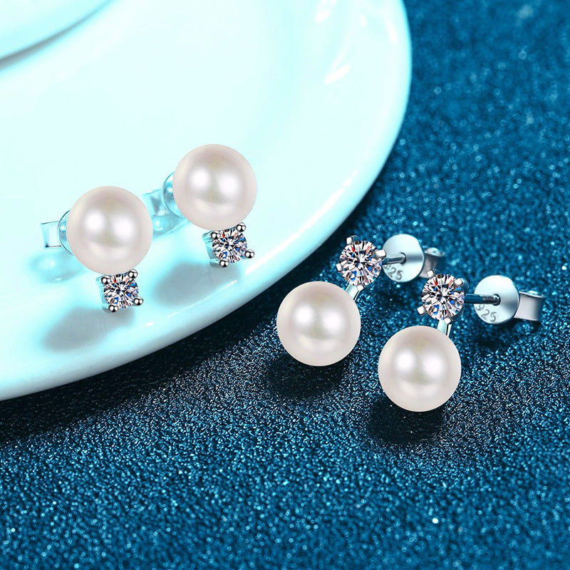 Elegant Natural Pearl & Moissanite Drop Earrings
