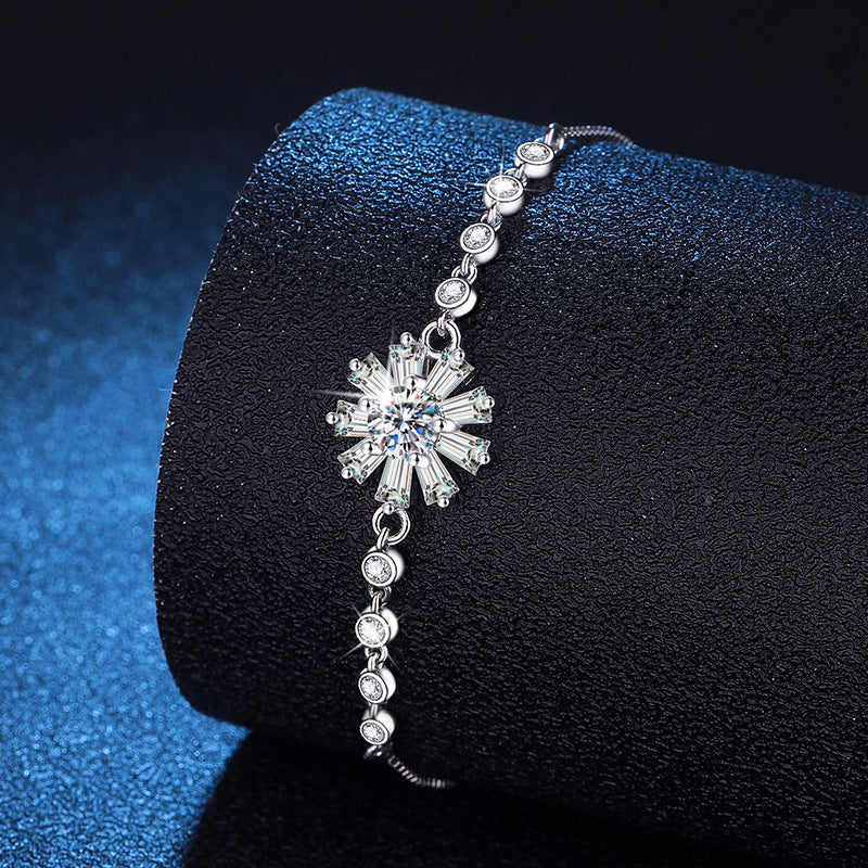 Strahlendes eisiges Kristall-Sonnenblumen-Moissanit-Armband