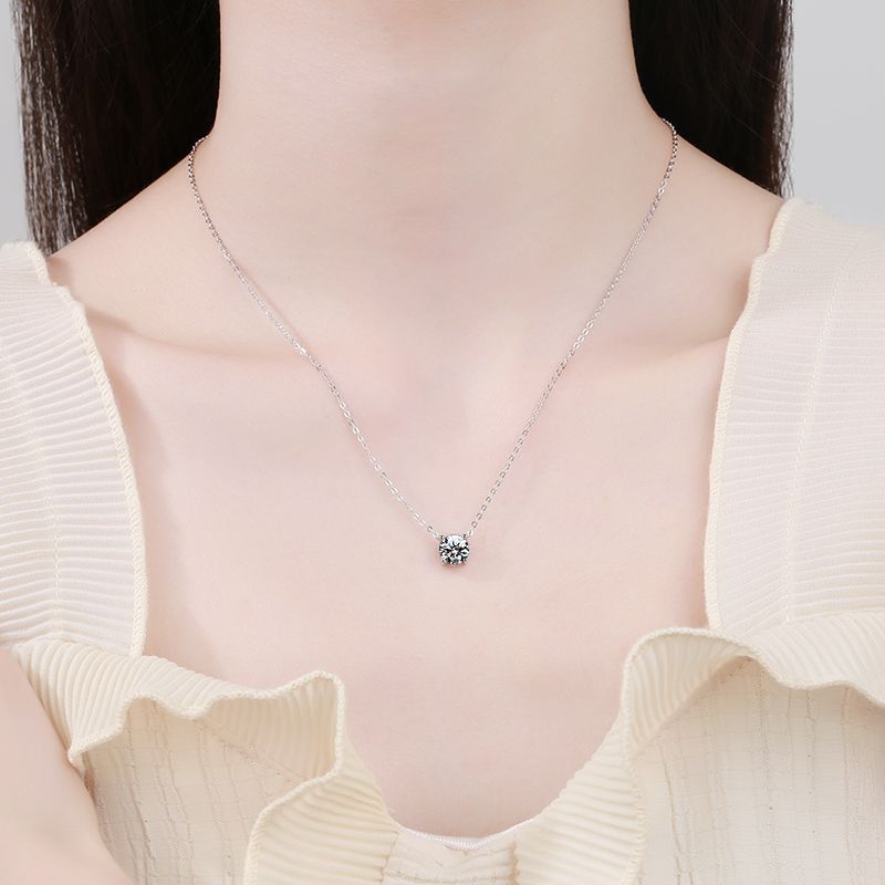 Classic Four-Prong Solitaire Moissanite Necklace
