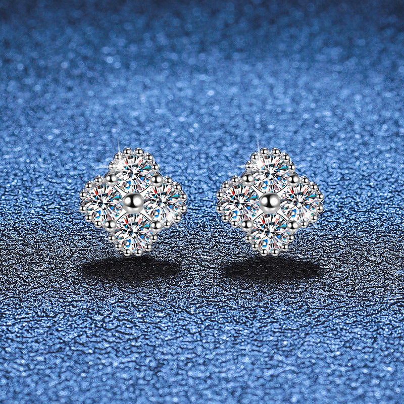 Elegant Four-Leaf Clover Moissanite Stud Earrings