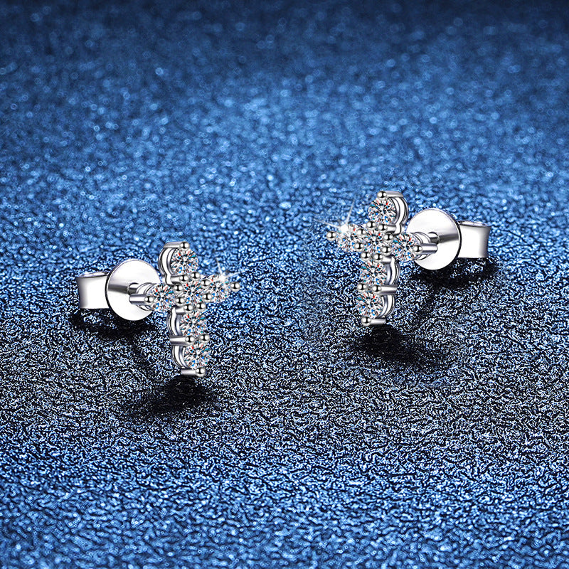 Sparkling Cross Moissanite Stud Earrings