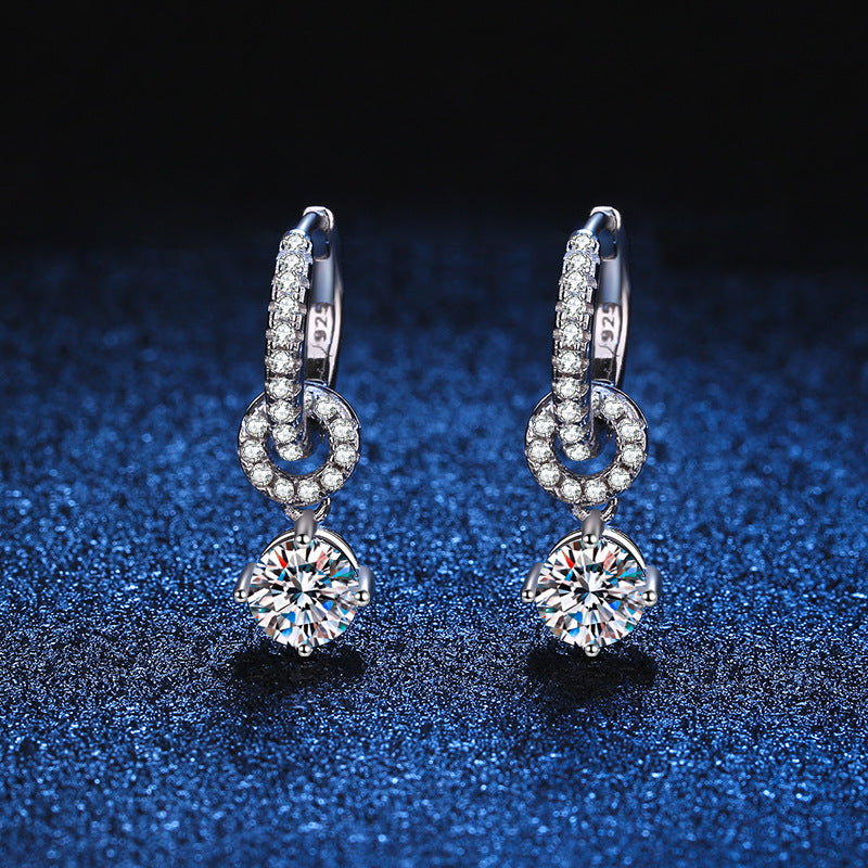 Interlocking Double Ring Moissanite Drop Earrings