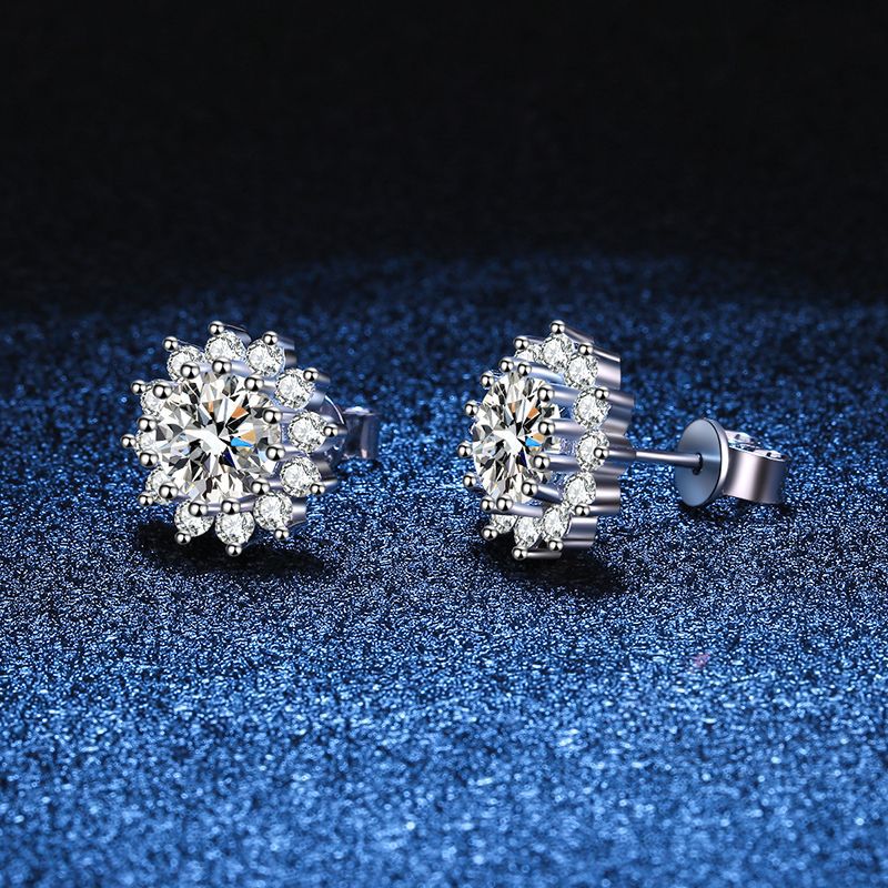 Blooming Sunflower Moissanite Stud Earrings