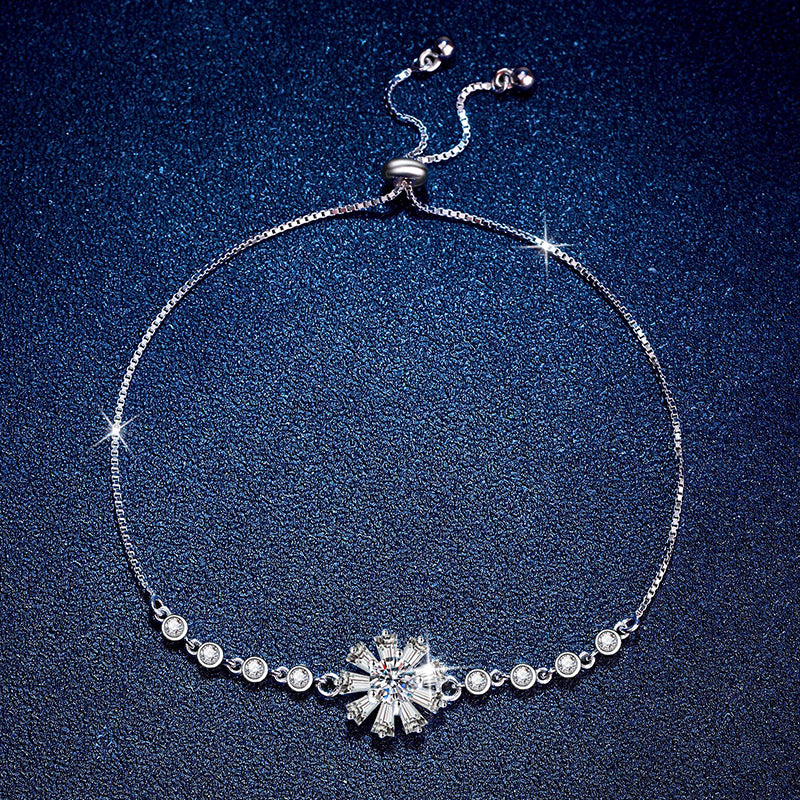 Strahlendes eisiges Kristall-Sonnenblumen-Moissanit-Armband