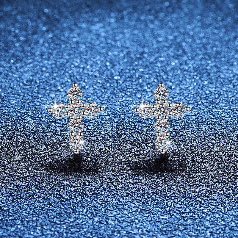 Sparkling Cross Moissanite Stud Earrings