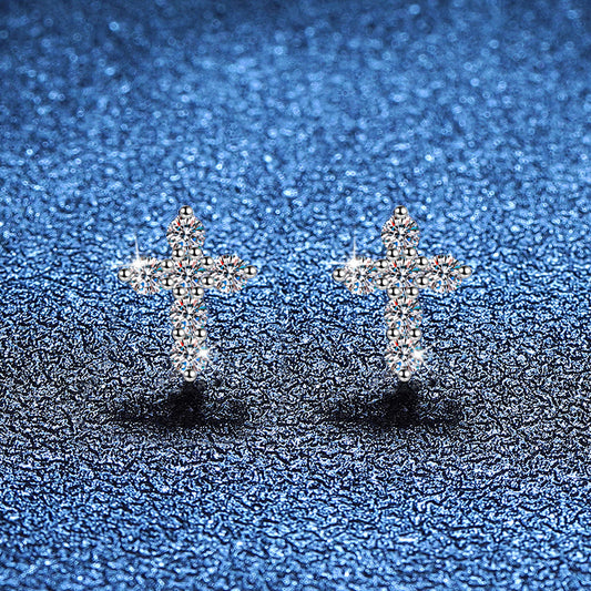 Sparkling Cross Moissanite Stud Earrings