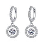 Dancing Moissanite Halo Drop Hoop Earrings