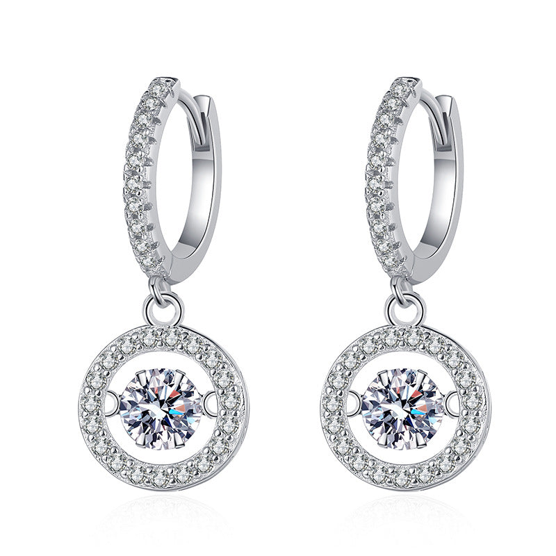 Dancing Moissanite Halo Drop Hoop Earrings