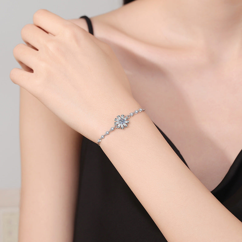 Strahlendes eisiges Kristall-Sonnenblumen-Moissanit-Armband