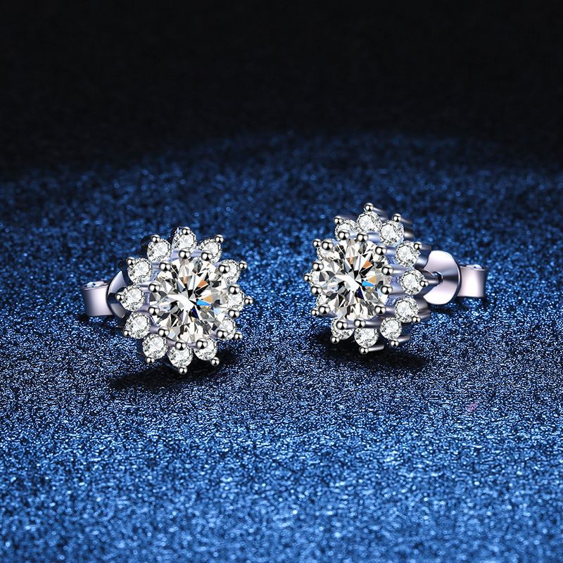 Blooming Sunflower Moissanite Stud Earrings