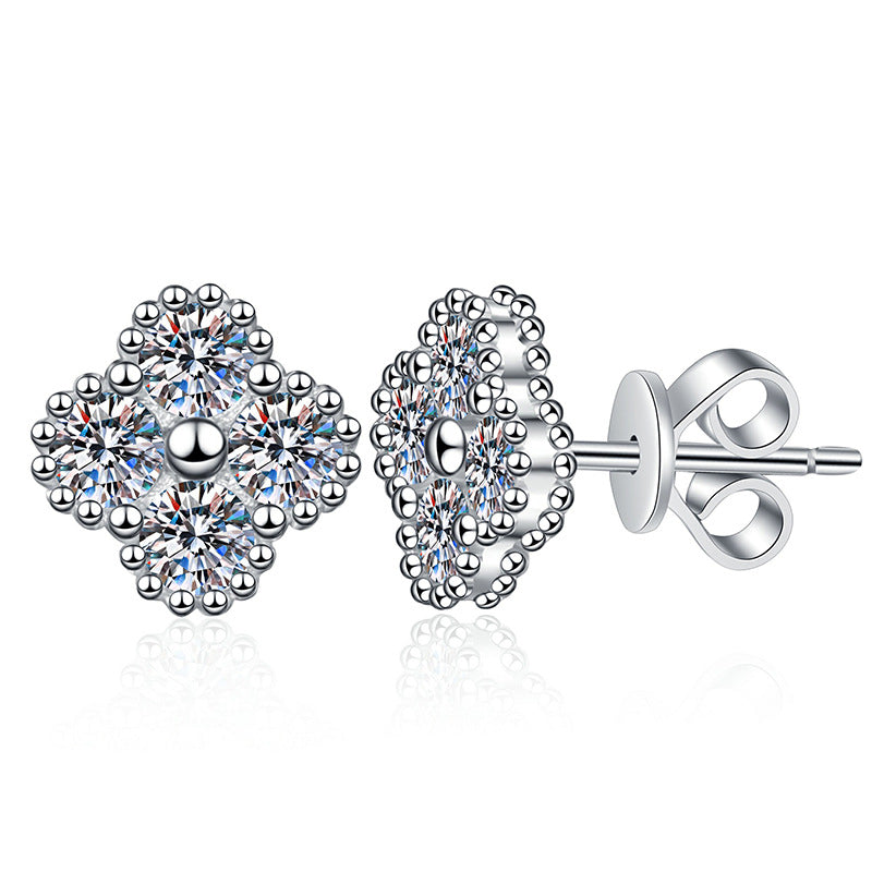 Elegant Four-Leaf Clover Moissanite Stud Earrings