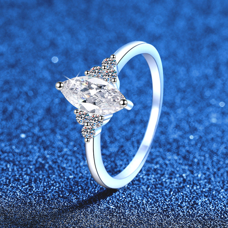 Elegant Marquise Cut Moissanite Ring with Side Accents