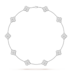 Klassische Lucky Halskette mit 10 vierblättrigen Kleeblättern aus Weißgold