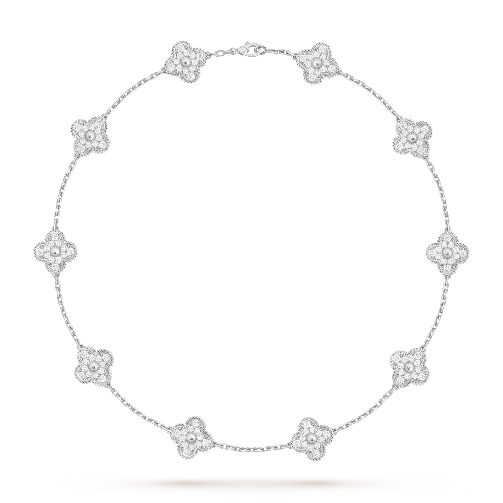 Classic Lucky 10-Motif Clover Necklace White Gold Collection