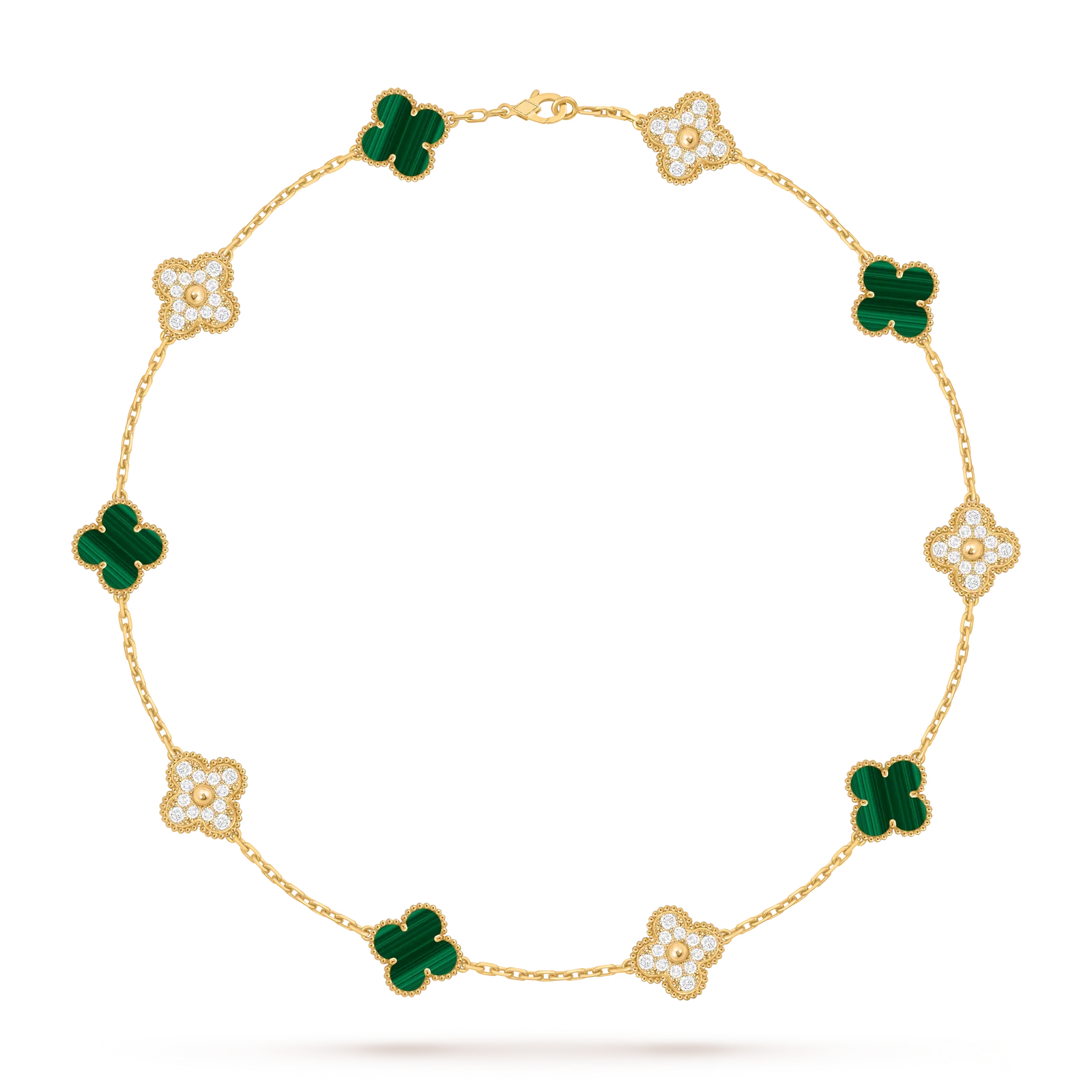 Classic Lucky 10-Motif Clover Necklace - 10-Flower Statement Chain Gold Collection