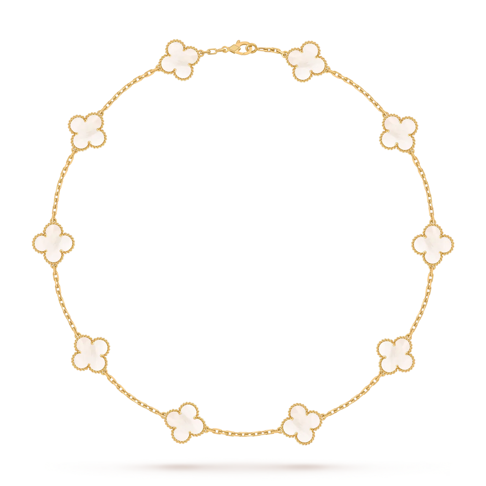 Classic Lucky 10-Motif Clover Necklace - 10-Flower Statement Chain Gold Collection