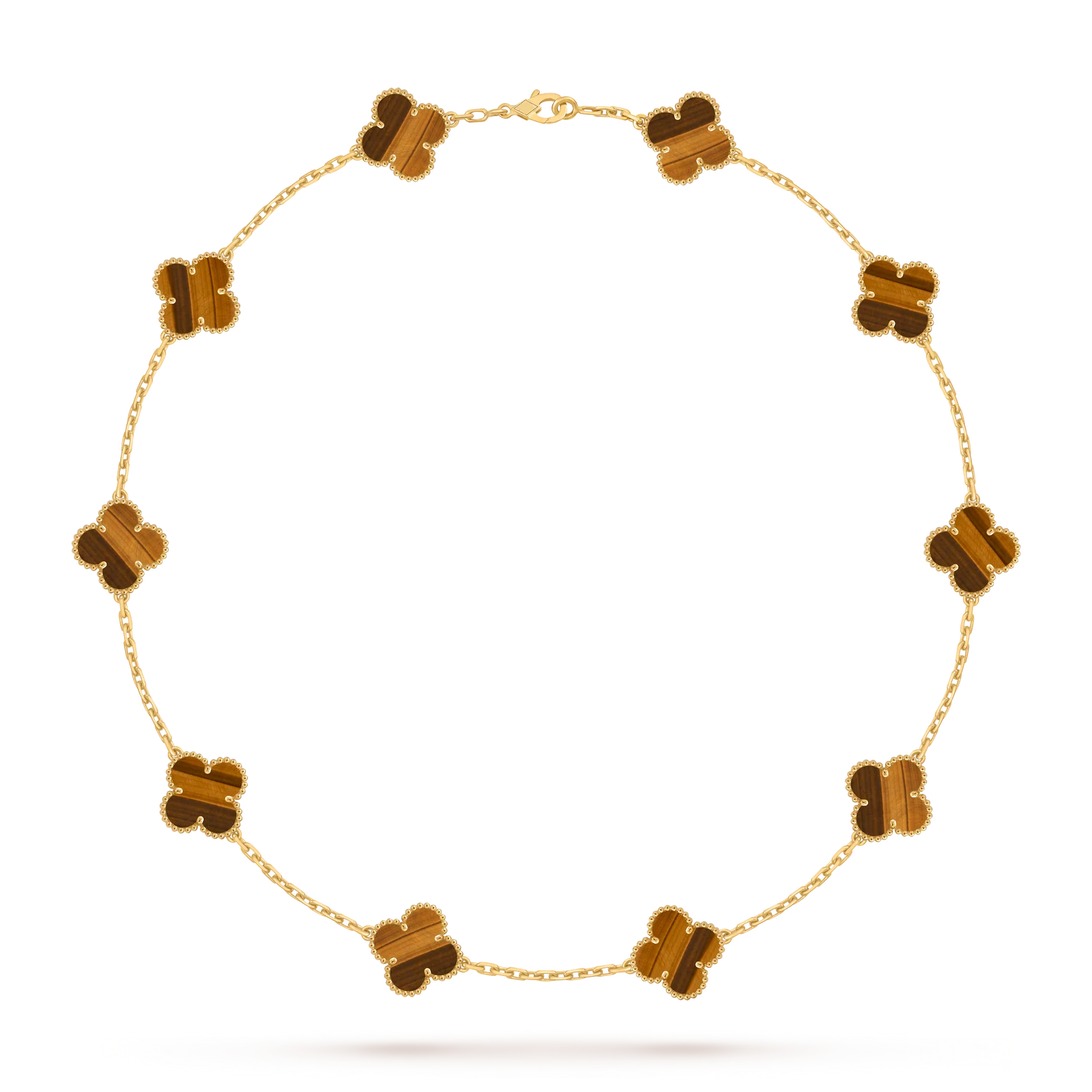 Classic Lucky 10-Motif Clover Necklace - 10-Flower Statement Chain Gold Collection