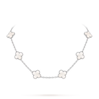 Klassische Lucky Halskette mit 10 vierblättrigen Kleeblättern aus Weißgold