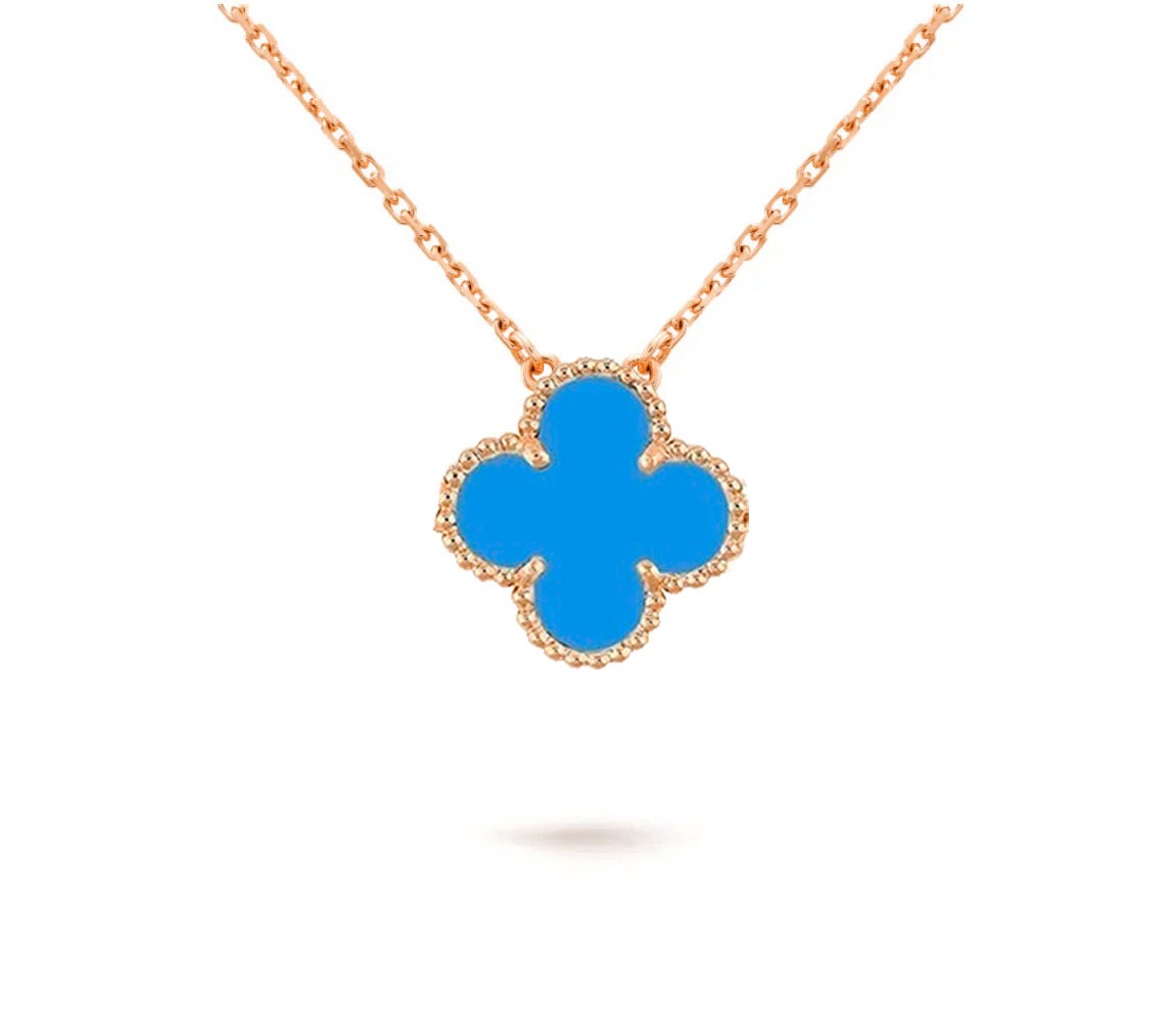 15mm Clover Flower Pendant Necklace - Natural Gemstone Signature Collection