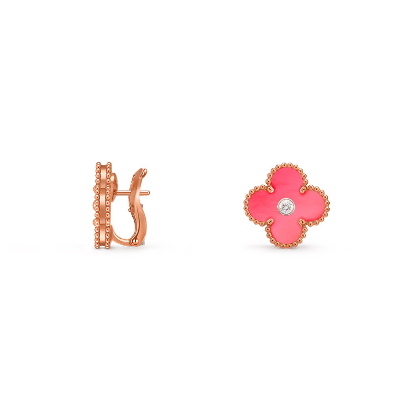 15mm Clover Flower Stud Earrings - Signature Diamond-Rose Gold Collection