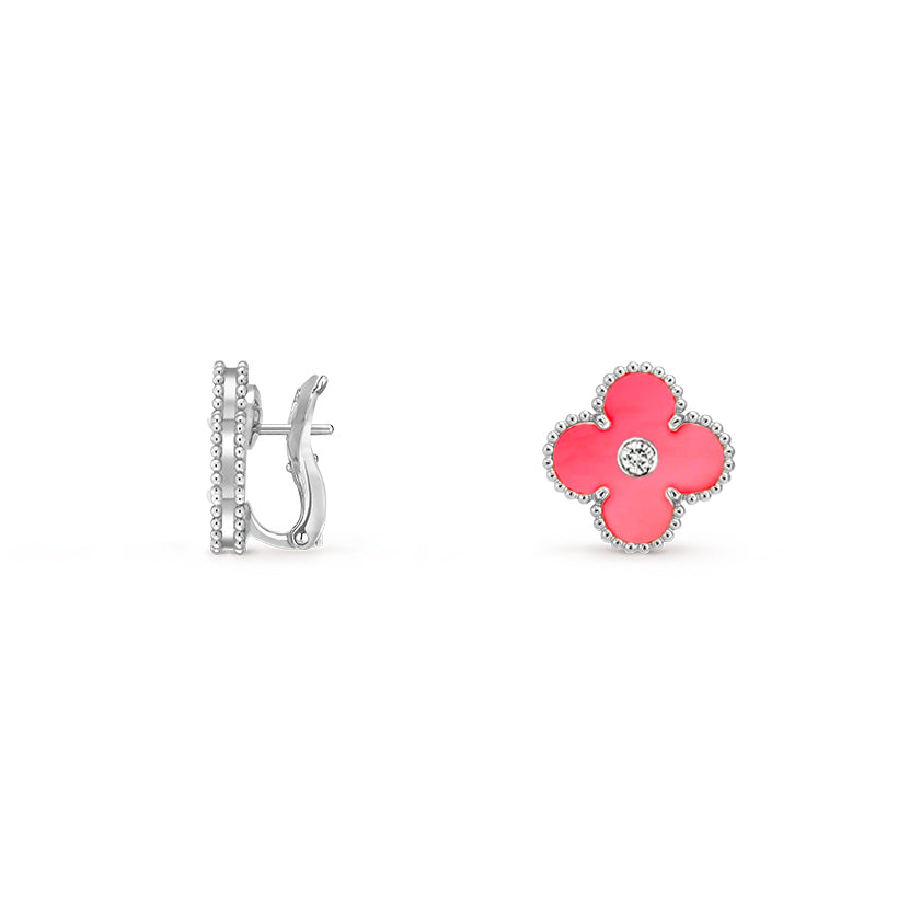 15mm Clover Flower Stud Earrings - Signature Diamond-White Gold Collection