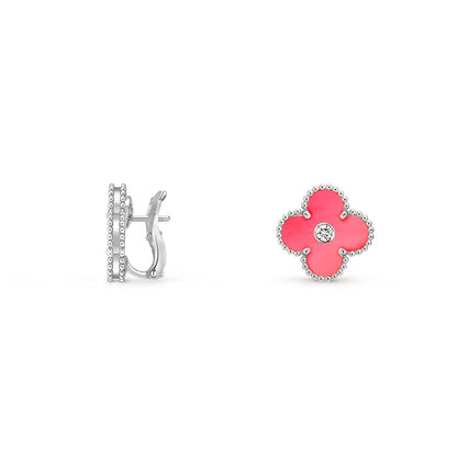 15mm Clover Flower Stud Earrings Diamond-White Gold Collection