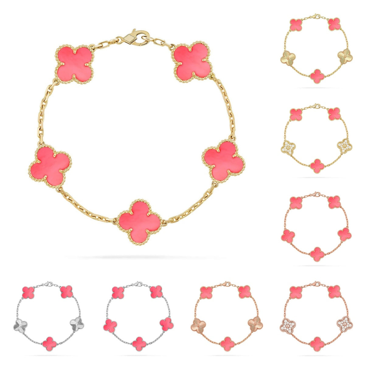 Armband Lucky Clover 5-Motiv – Kollektion Pinkfarbenes Perlmutt