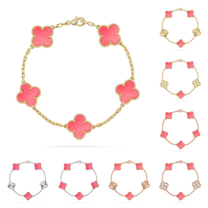 Armband Lucky Clover 5-Motiv – Kollektion Pinkfarbenes Perlmutt