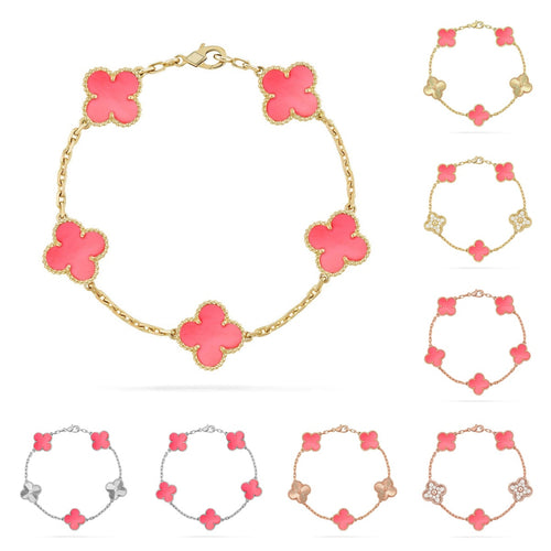 Armband Lucky Clover 5-Motiv – Kollektion Pinkfarbenes Perlmutt