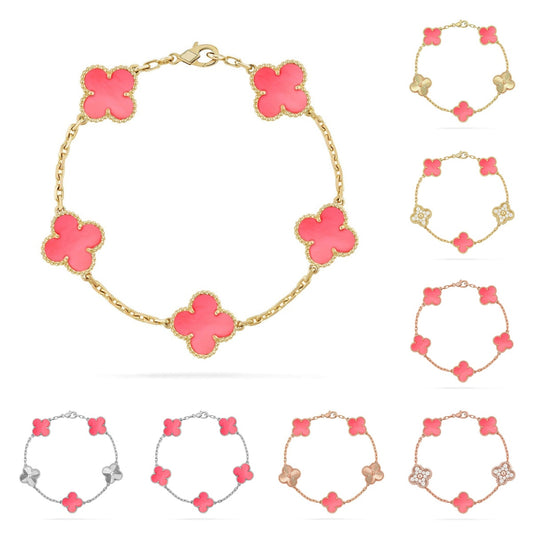 Lucky Clover 5-Motif Bracelet - Pink Mother-of-Pearl Collection