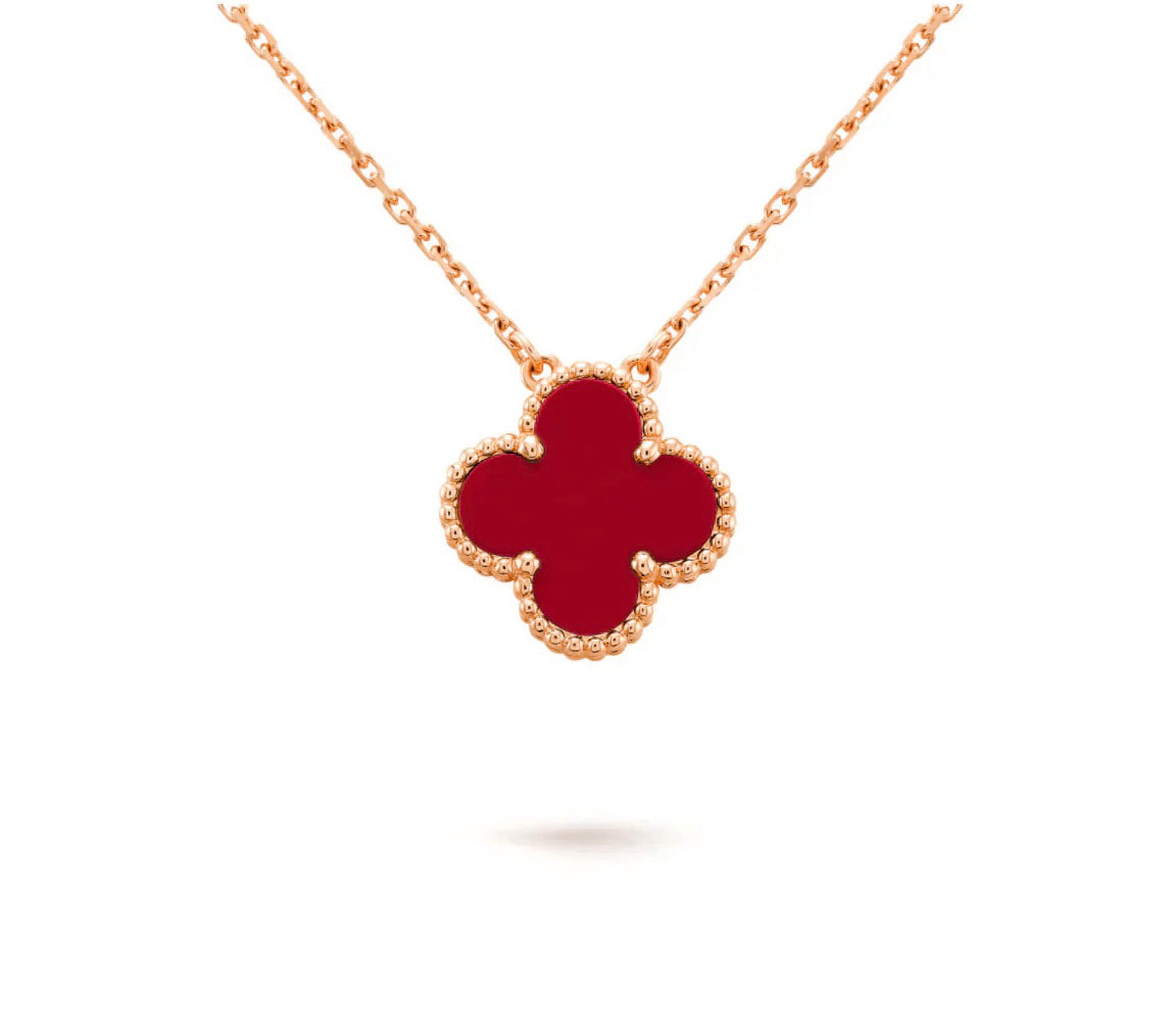 15mm Clover Flower Pendant Necklace - Natural Gemstone Signature Collection