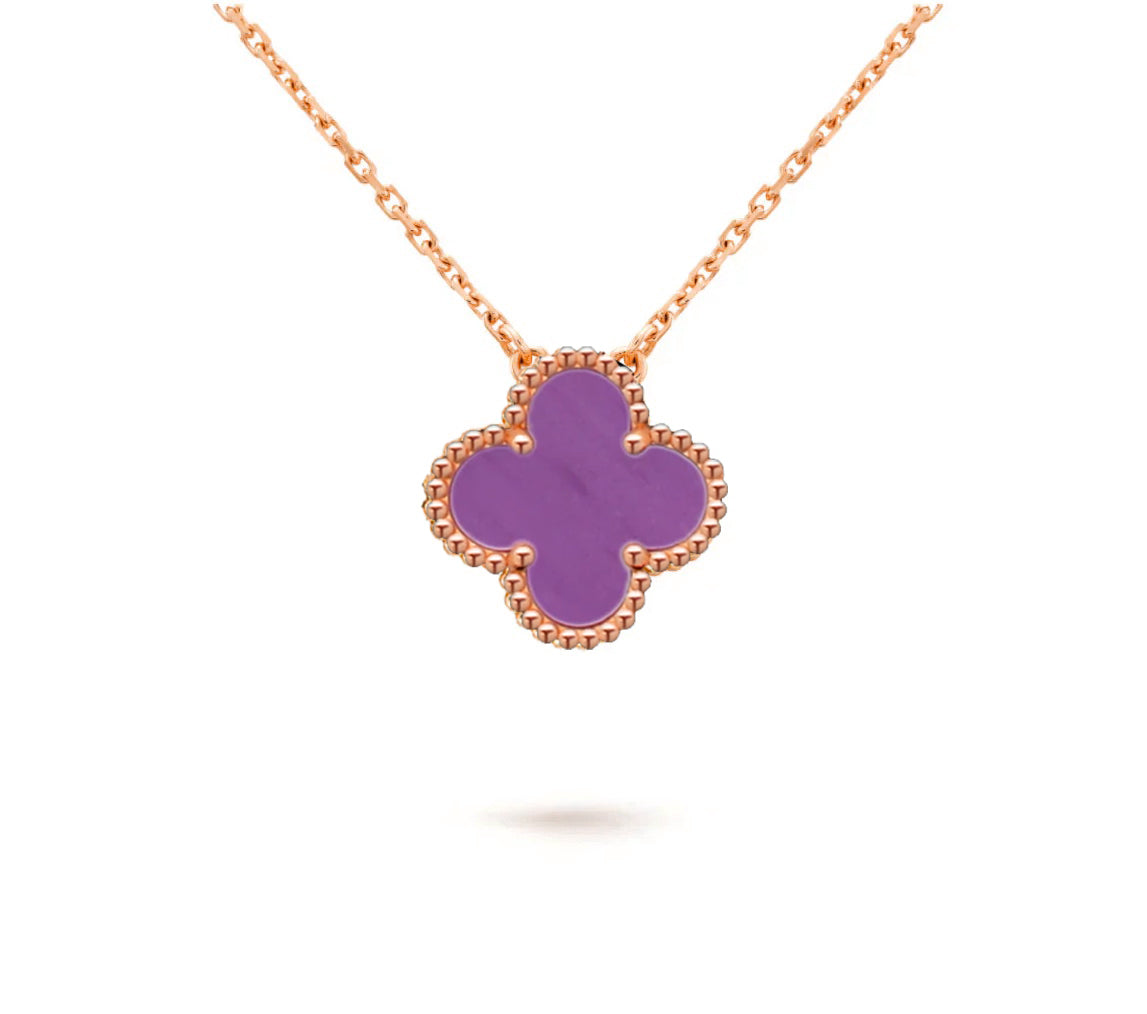 15mm Clover Flower Pendant Necklace - Natural Gemstone Signature Collection